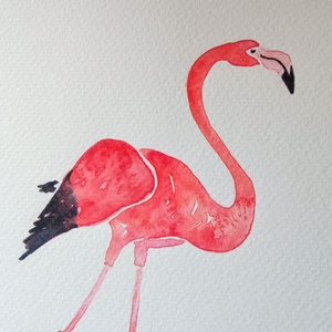 Flamingó - Modern akvarell festmény , Művészet, Festmény, Akvarell, Festészet, MESKA