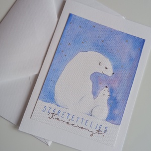 Jegesmacik - akvarell karácsonyi képeslap/üdvözlőlap, Karácsony, Karácsonyi ajándékozás, Karácsonyi képeslap, üdvözlőlap, ajándékkísérő, Festészet, MESKA