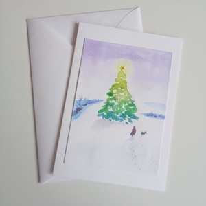 Akvarell karácsonyi képeslap/üdvözlőlap, Karácsony, Karácsonyi ajándékozás, Karácsonyi képeslap, üdvözlőlap, ajándékkísérő, Festészet, MESKA
