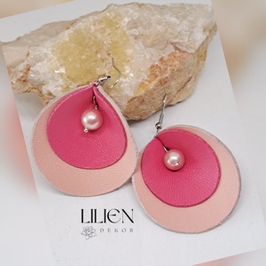 Pink korongok fülbevaló bőr fülbevaló - Meska.hu