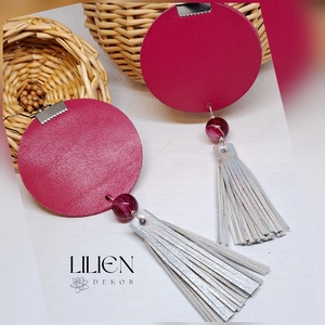 MAGENTA/PINK KORONGOK bojtos  bőr fülbevaló - Meska.hu