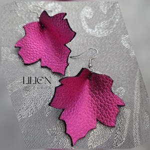 PINK JUHAR bőr fülbevaló, Ékszer, Fülbevaló, Lógó fülbevaló, Bőrművesség, Ékszerkészítés, MESKA