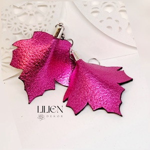 PINK JUHAR bőr fülbevaló, Ékszer, Fülbevaló, Lógó fülbevaló, Bőrművesség, Ékszerkészítés, MESKA