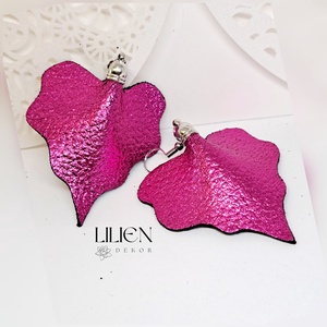 HEDERA pink bőr fülbevaló, Ékszer, Fülbevaló, Lógó fülbevaló, Bőrművesség, Ékszerkészítés, MESKA