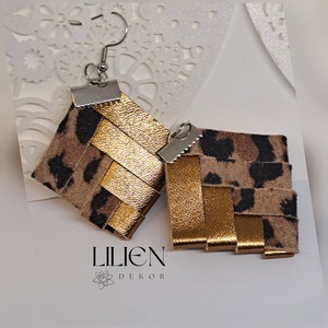 LEOPÁRD szövött bőr fülbevaló, Ékszer, Fülbevaló, Lógó fülbevaló, Bőrművesség, Ékszerkészítés, MESKA