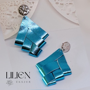 Metál türkiz bőr fülbevaló, Ékszer, Fülbevaló, Lógó fülbevaló, Bőrművesség, Ékszerkészítés, MESKA