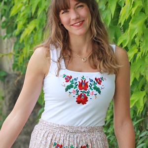 Hímzett Matyó Ujjatlan-Fehér, Ruha & Divat, Női ruha, Póló, felső, Hímzés, Varrás, MESKA