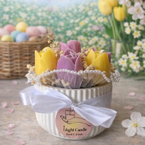 Tulipán gyertya csokor kerámia tálban  - Meska.hu