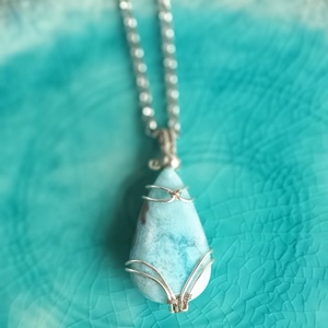 Larimár természetes ásvány nyaklánc - ékszer - nyaklánc - medál - Meska.hu