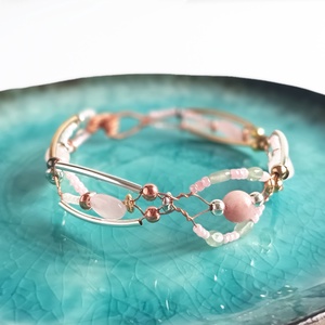 Réz orgon karkötő valódi rózsakvarc ásvánnyal - ékszer - karkötő - ásványkarkötő - Meska.hu