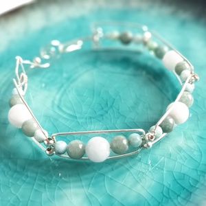 Réz orgon karkötő valódi jade és larimár ásvánnyal, Ékszer, Karkötő, Ásványkarkötő, Ékszerkészítés, MESKA