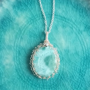 Prémium larimár természetes ásvány nyaklánc - ékszer - nyaklánc - medál - Meska.hu