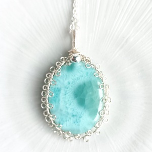 Prémium larimár természetes ásvány nyaklánc - ékszer - nyaklánc - medál - Meska.hu