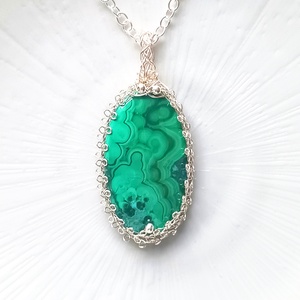 Prémium malachit természetes ásvány nyaklánc, Ékszer, Nyaklánc, Medálos nyaklánc, Ékszerkészítés, MESKA