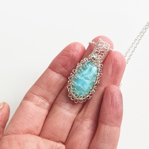 Larimár valódi ásvány medálos nyaklánc - ékszer - nyaklánc - medálos nyaklánc - Meska.hu