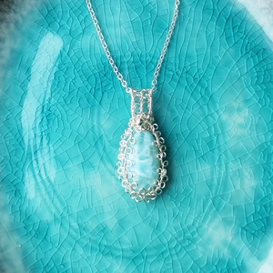 Larimár valódi ásvány medálos nyaklánc - ékszer - nyaklánc - medálos nyaklánc - Meska.hu