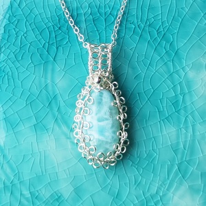 Larimár valódi ásvány medálos nyaklánc, Ékszer, Nyaklánc, Medálos nyaklánc, Ékszerkészítés, MESKA