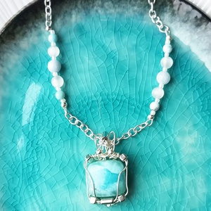 Larimár valódi ásvány medálos nyaklánc, Ékszer, Nyaklánc, Medálos nyaklánc, Ékszerkészítés, MESKA