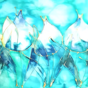 Türkiz tulipánok tiszta selyem sál - ruha & divat - sál, sapka, kendő - sál - Meska.hu