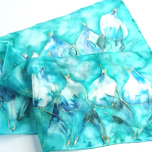 Türkiz tulipánok tiszta selyem sál - ruha & divat - sál, sapka, kendő - sál - Meska.hu