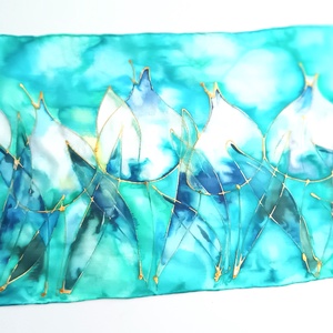 Türkiz tulipánok tiszta selyem sál - ruha & divat - sál, sapka, kendő - sál - Meska.hu