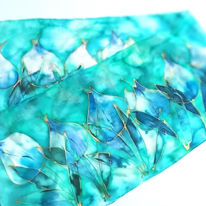 Türkiz tulipánok tiszta selyem sál - ruha & divat - sál, sapka, kendő - sál - Meska.hu