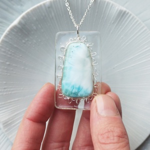 Larimár természetes ásvány nyaklánc - ékszer - nyaklánc - medál - Meska.hu