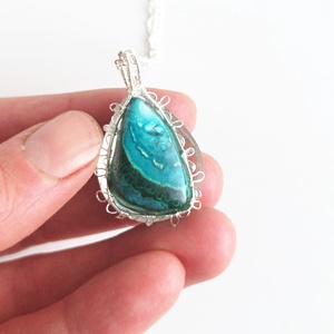 Prémium malachit-krizokolla természetes ásvány nyaklánc - ékszer - nyaklánc - medálos nyaklánc - Meska.hu