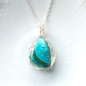 Prémium malachit-krizokolla természetes ásvány nyaklánc - Meska.hu