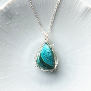 Prémium malachit-krizokolla természetes ásvány nyaklánc - ékszer - nyaklánc - medálos nyaklánc - Meska.hu