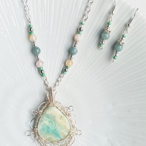 Larimár és Jade valódi ásvány ékszer szett - esküvő - ékszer - ékszerszett - Meska.hu