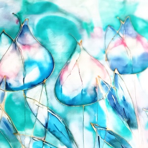 Akvarell tulipánok tiszta selyem sál, Ruha & Divat, Sál, Sapka, Kendő, Sál, Selyemfestés, MESKA