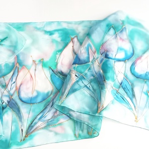 Akvarell tulipánok tiszta selyem sál - ruha & divat - sál, sapka, kendő - sál - Meska.hu