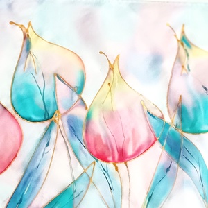 Pasztell tulipánok tiszta selyem sál, Ruha & Divat, Sál, Sapka, Kendő, Sál, Selyemfestés, MESKA