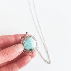 Larimár természetes ásvány nyaklánc - ékszer - nyaklánc - medálos nyaklánc - Meska.hu