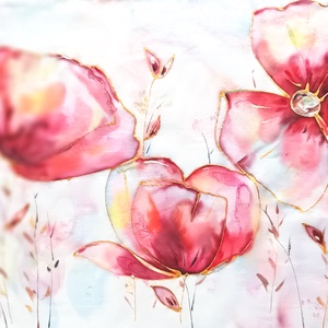 Pipacsos tiszta selyem sál, Ruha & Divat, Sál, Sapka, Kendő, Sál, Selyemfestés, MESKA