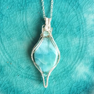 Larimár valódi ásvány medálos nyaklánc, Ékszer, Nyaklánc, Medálos nyaklánc, Ékszerkészítés, MESKA