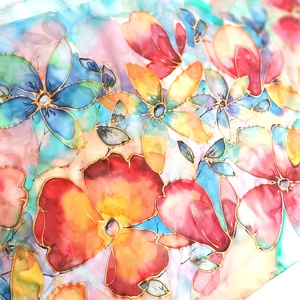 Virágkarnevál tiszta selyem stóla, Ruha & Divat, Sál, Sapka, Kendő, Sál, Selyemfestés, MESKA