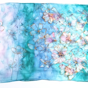 Tóparti virágok tiszta selyem sál - ruha & divat - sál, sapka, kendő - sál - Meska.hu