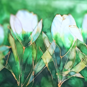 Liliomvarázslat tiszta selyem sál, Ruha & Divat, Sál, Sapka, Kendő, Sál, Selyemfestés, MESKA