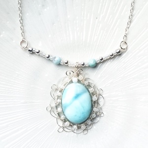 Larimár természetes ásvány nyaklánc, Ékszer, Nyaklánc, Medálos nyaklánc, Ékszerkészítés, MESKA