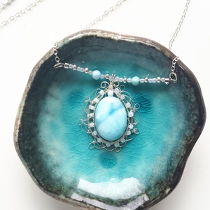 Larimár természetes ásvány nyaklánc - ékszer - nyaklánc - medálos nyaklánc - Meska.hu