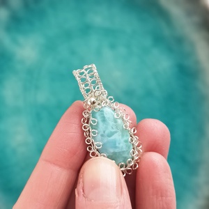Larimár természetes ásvány medál rézzel - ékszer - nyaklánc - medál - Meska.hu