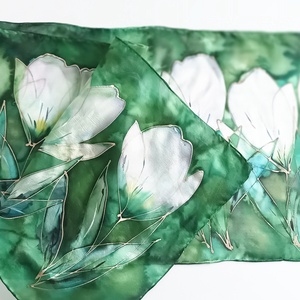 Ezüst liliomok tiszta selyem sál - ruha & divat - sál, sapka, kendő - sál - Meska.hu