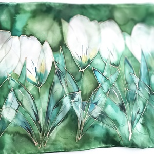 Ezüst liliomok tiszta selyem sál - ruha & divat - sál, sapka, kendő - sál - Meska.hu