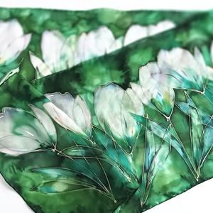 Ezüst liliomok tiszta selyem sál - ruha & divat - sál, sapka, kendő - sál - Meska.hu