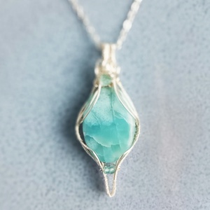 Larimár valódi ásvány medálos nyaklánc, Ékszer, Nyaklánc, Medálos nyaklánc, Ékszerkészítés, MESKA