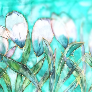 Liliomkert tiszta selyem stóla, Ruha & Divat, Sál, Sapka, Kendő, Stóla, Selyemfestés, MESKA