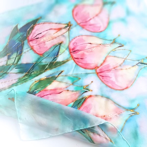 Tulipánok mosolya tiszta selyem kendő, Ruha & Divat, Sál, Sapka, Kendő, Sál, Selyemfestés, MESKA