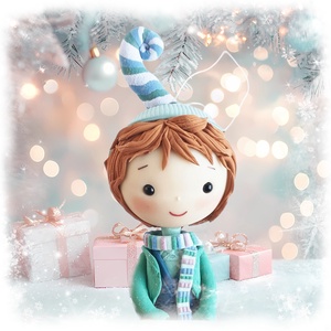 Kisfiú dísz (felakasztható): barna hajú, Karácsony, Karácsonyi lakásdekoráció, Karácsonyfadíszek, , MESKA